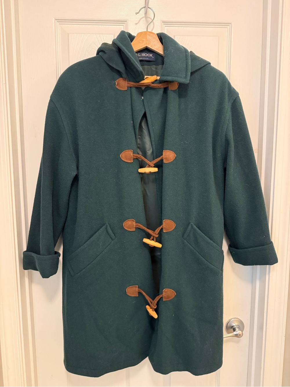 Vintage J.G. Hook Green Wool Duffle Coat Jacket